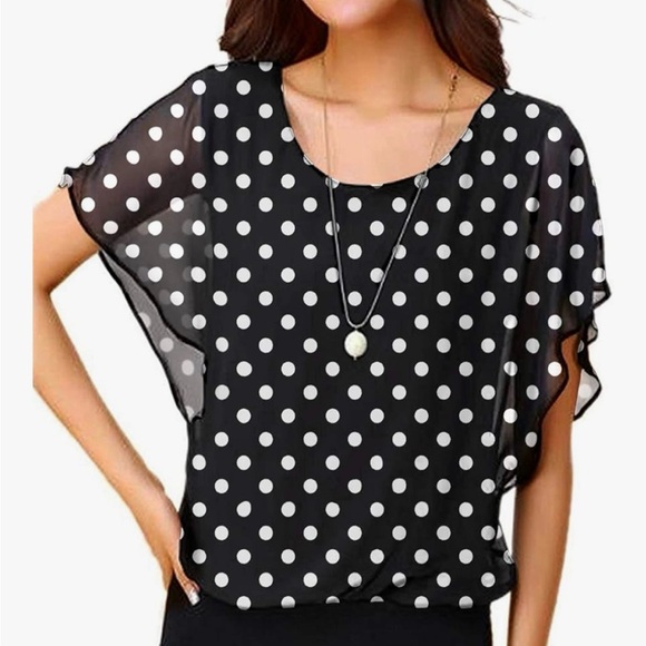 Neineiwu Tops - Black White Polka Dot Chiffon Blouse Top Womens Size XL NWT